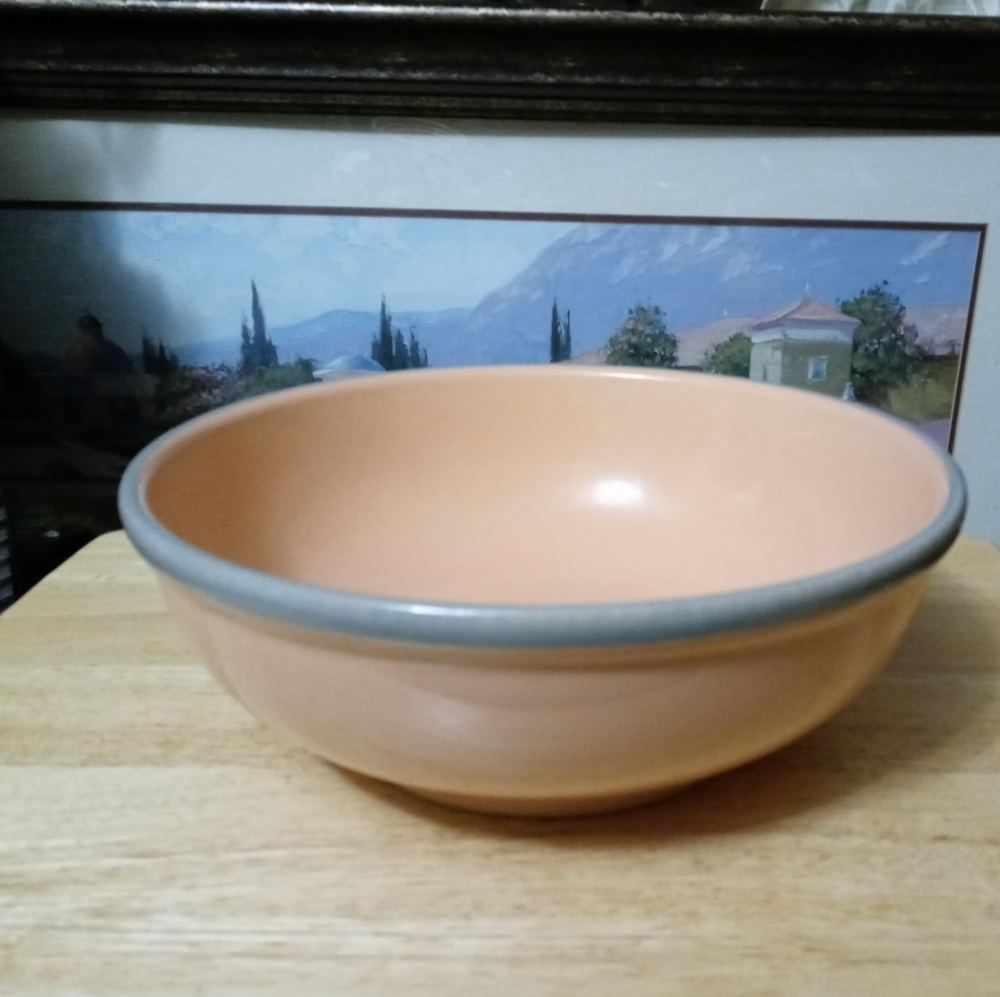 🏯🍜JAPANESE VINTAGE 11" BOWL🍱🌅PORCELAIN COLOR PEACH&GRAY RIM. - Picture 7 of 16